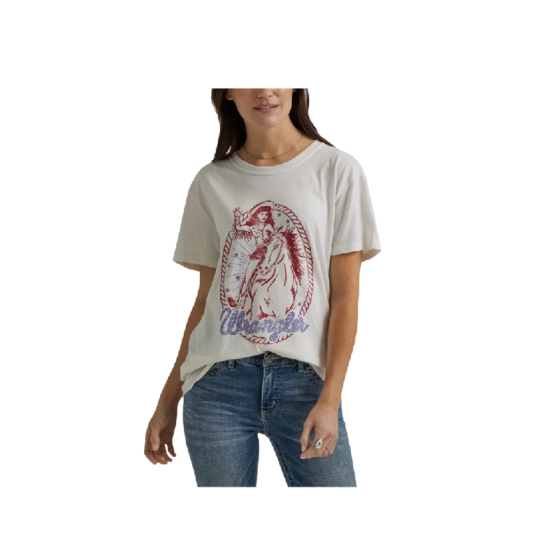 Wrangler Women's Retro Rodeo Marshmallow Heather Boyfriend White T Shirt Classic Button-Up Short Tee Wrangler Women's Retro Rodeo Marshmallow Heather Boyfriend White T Shirt Classic Button-Up Short Tee