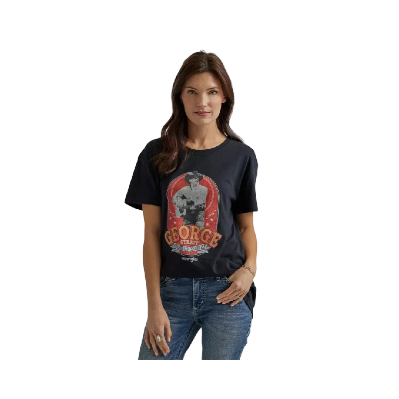 Wrangler Women's George Strait Graphic Boyfriend Fit In Jet Black T Shirt Casual Short Sleeve Top Wrangler Women's George Strait Graphic Boyfriend Fit In Jet Black T Shirt Casual Short Sleeve Top