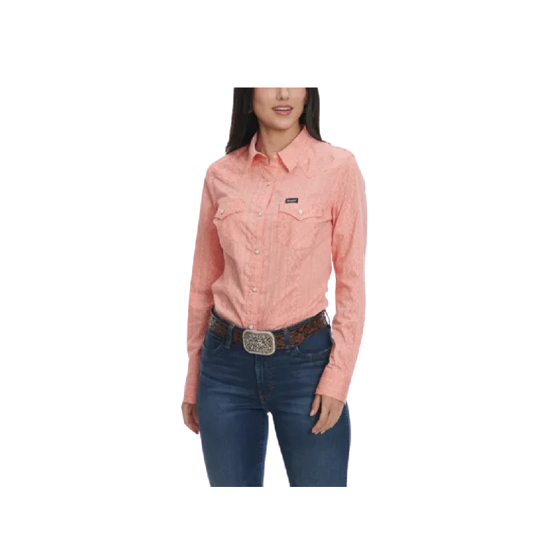 Wrangler Women's Retro Rich Aztec Print Stripe Long Sleeve Western Melon White Peach Shirt Trendy Short Sleeve Tunic Wrangler Women's Retro Rich Aztec Print Stripe Long Sleeve Western Melon White Peach Shirt Trendy Short Sleeve Tunic