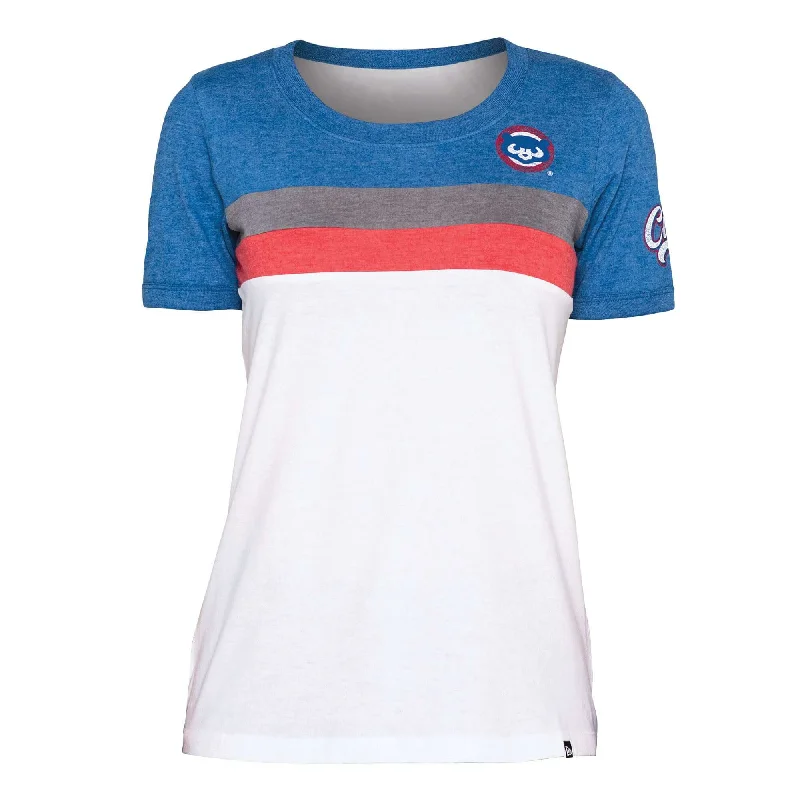 Chicago Cubs New Era Women's Crew-neck T Shirt - Blue/White Elegant Lace Short Sleeve Chicago Cubs New Era Women's Crew-neck T Shirt - Blue/White Elegant Lace Short Sleeve