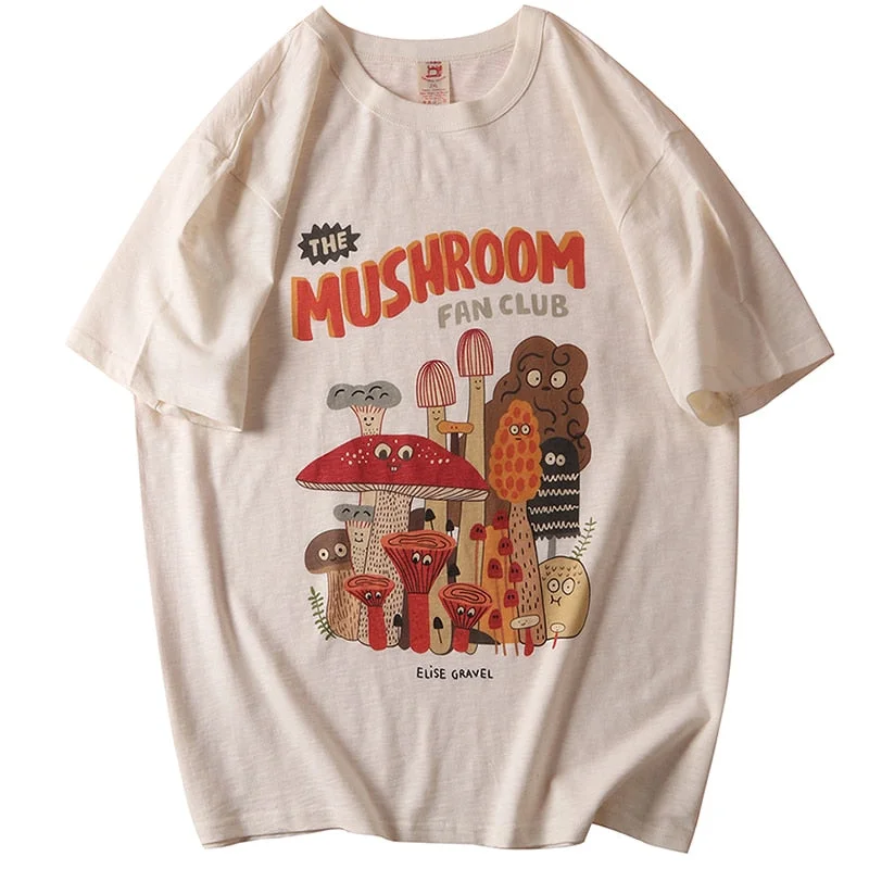 Cotton Material Retro Apricot Mushroom Cute T Shirts O-neck Casual Summer Woman Tshirts Streetwear Kawaii Clothes Elegant Draped Short Shirt Cotton Material Retro Apricot Mushroom Cute T Shirts O-neck Casual Summer Woman Tshirts Streetwear Kawaii Clothes Elegant Draped Short Shirt