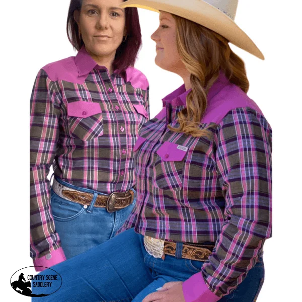 L1460- SAGE Ladies Check Western Shirt Classic Denim Short Sleeve