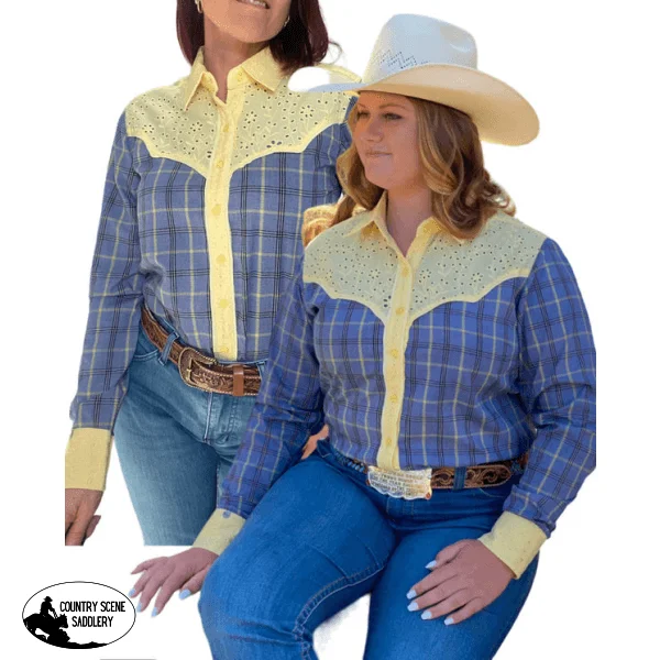 L1462- Jela Ladies Check Western Shirt with Broderie Contrast Elegant Lace-Trimmed Short Shirt L1462- Jela Ladies Check Western Shirt with Broderie Contrast Elegant Lace-Trimmed Short Shirt