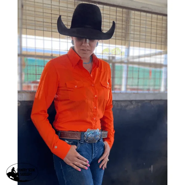 L1469 - Cam Orange Ladies Western Shirt Classic Casual Short Sleeve
