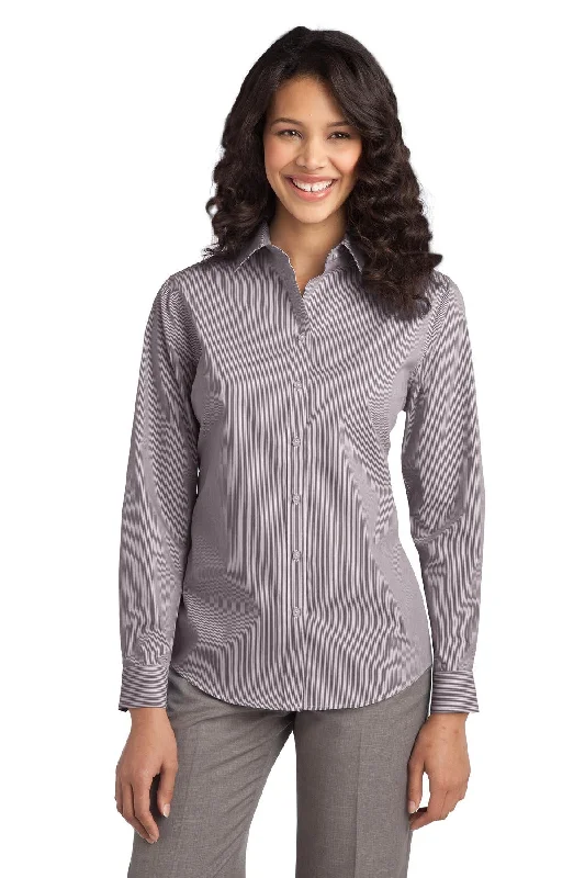 Port Authority® Ladies Fine Stripe Stretch Poplin Shirt. L647 Comfortable Flowing Short Sleeve Port Authority® Ladies Fine Stripe Stretch Poplin Shirt. L647 Comfortable Flowing Short Sleeve