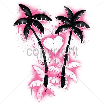 Stencil Palm Trees and Heart T Shirt Modern Casual Short Sleeve