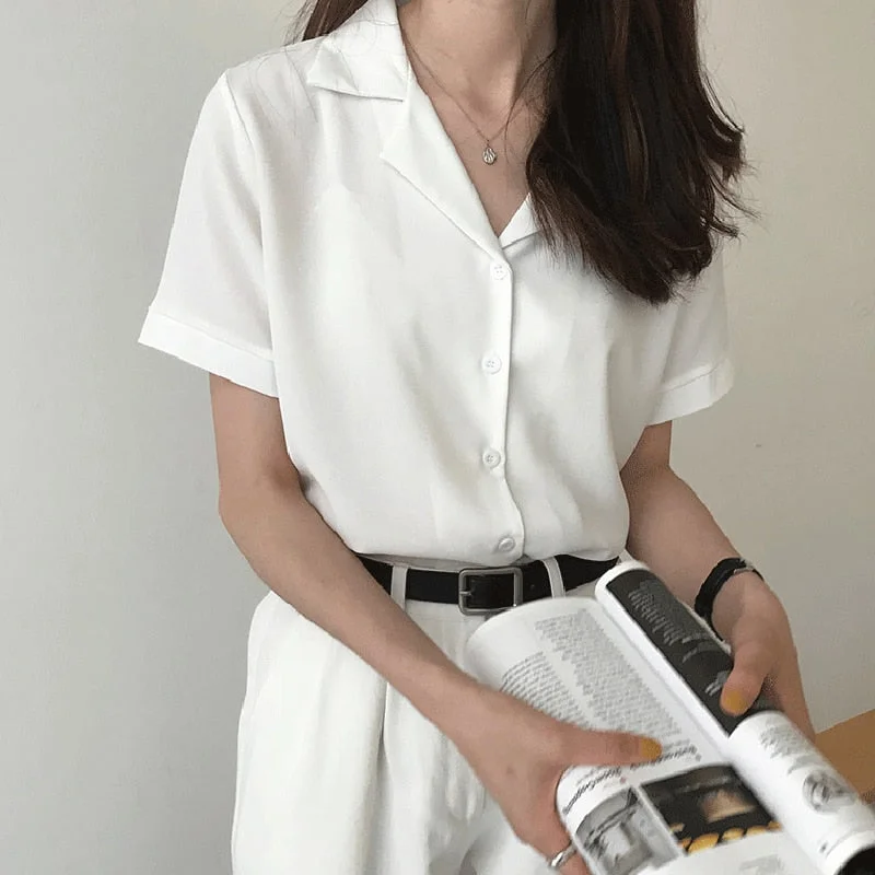 Summer Blouse Shirt For Women Fashion Short Sleeve V Neck Casual Office Lady White Shirts Tops Japan Korean Style Trendy Sleeveless Short Shirt Summer Blouse Shirt For Women Fashion Short Sleeve V Neck Casual Office Lady White Shirts Tops Japan Korean Style Trendy Sleeveless Short Shirt