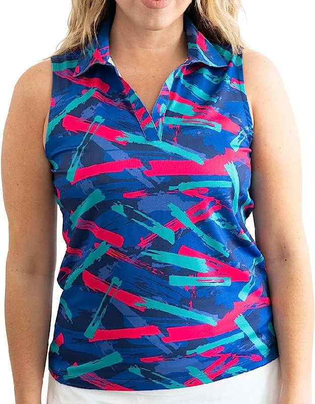 Yatta Golf Womens Standout Performance Sleeveless Golf Polo Shirt Casual Button-Up Short Tee Yatta Golf Womens Standout Performance Sleeveless Golf Polo Shirt Casual Button-Up Short Tee