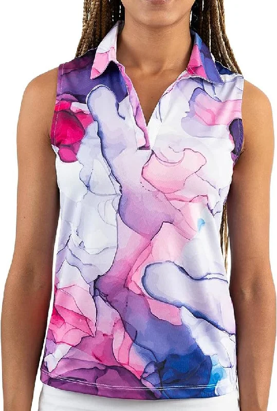 Yatta Golf Womens Standout Performance Sleeveless V-Neck Golf Polo Shirt Trendy Floral Print Tee Yatta Golf Womens Standout Performance Sleeveless V-Neck Golf Polo Shirt Trendy Floral Print Tee