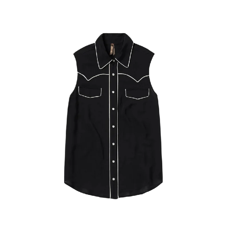 Stetson Apparel Women's Sleeveless Western Black Shirt Stylish Split-Hem Short Shirt Stetson Apparel Women's Sleeveless Western Black Shirt Stylish Split-Hem Short Shirt