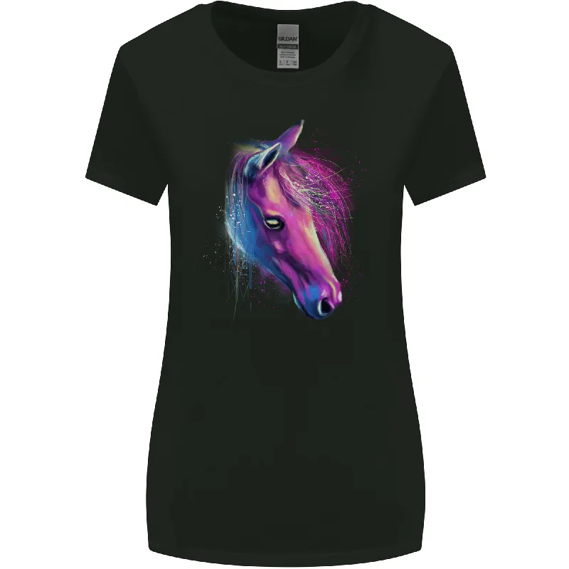 A Watercolour Horse Womens Wider Cut T-Shirt Notch Collar Peter Pan Collar Cowl Neck A Watercolour Horse Womens Wider Cut T-Shirt Notch Collar Peter Pan Collar Cowl Neck