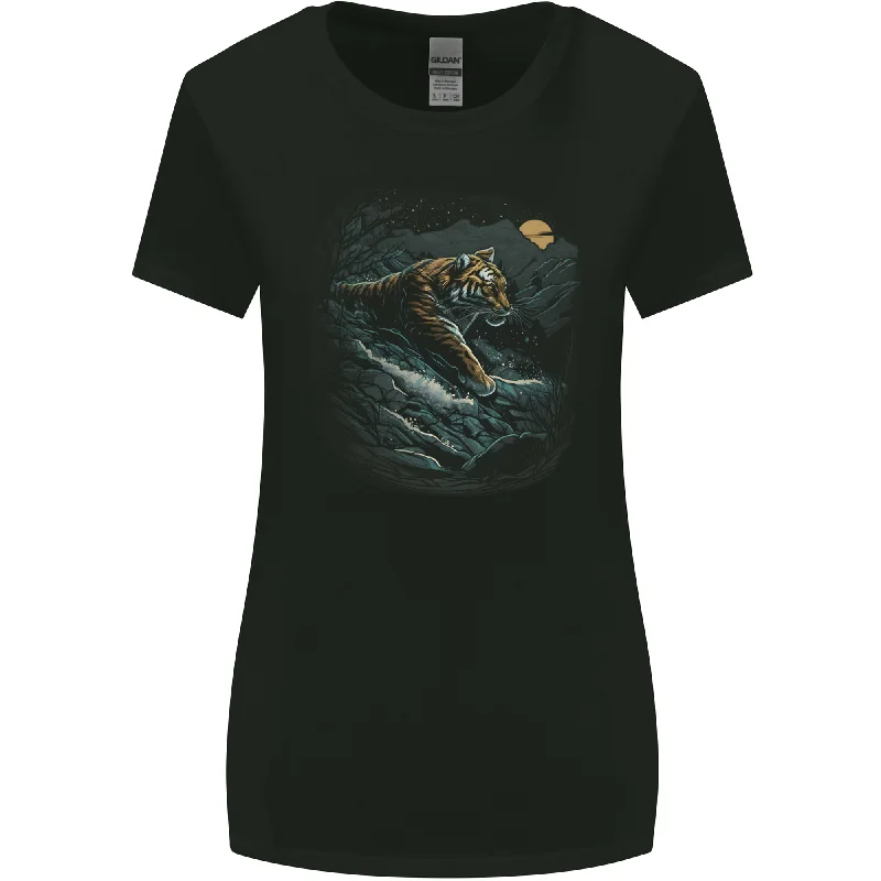A Wild Tiger in the Moonlight Womens Wider Cut T-Shirt Collared T-Shirt Boat Neck A-Line A Wild Tiger in the Moonlight Womens Wider Cut T-Shirt Collared T-Shirt Boat Neck A-Line