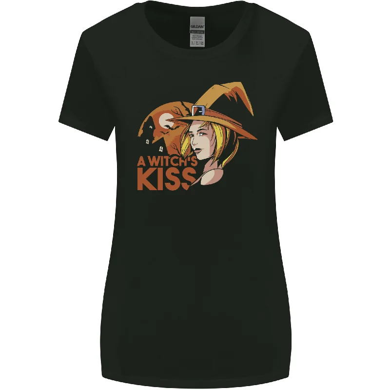 A Witch Kiss Halloween Womens Wider Cut T-Shirt Mesh Blend Leather Blend Suede Blend A Witch Kiss Halloween Womens Wider Cut T-Shirt Mesh Blend Leather Blend Suede Blend
