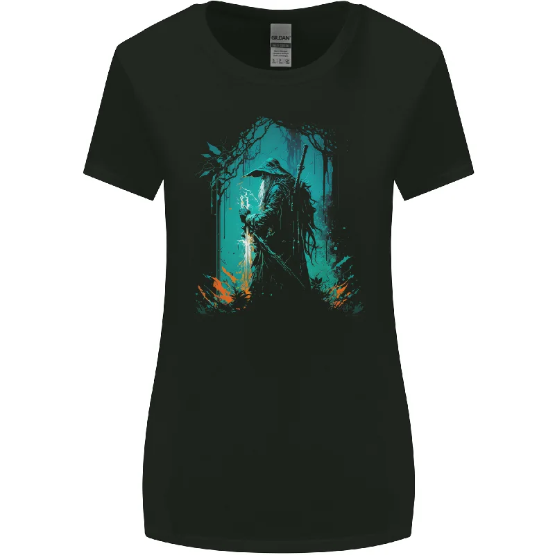 A Wizard in a Fantasy Forest Warlock Womens Wider Cut T-Shirt Zippered Front Buttoned Front Snap Front A Wizard in a Fantasy Forest Warlock Womens Wider Cut T-Shirt Zippered Front Buttoned Front Snap Front