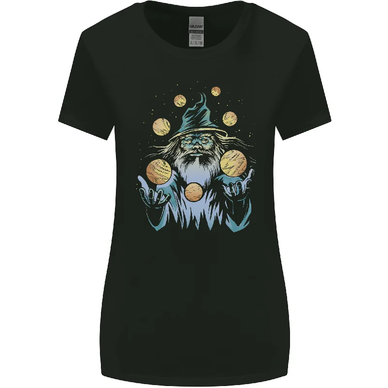 A Wizard Juggling Planets Space Fantasy Womens Wider Cut T-Shirt Knit Fabric Woven Fabric Fleece Fabric A Wizard Juggling Planets Space Fantasy Womens Wider Cut T-Shirt Knit Fabric Woven Fabric Fleece Fabric