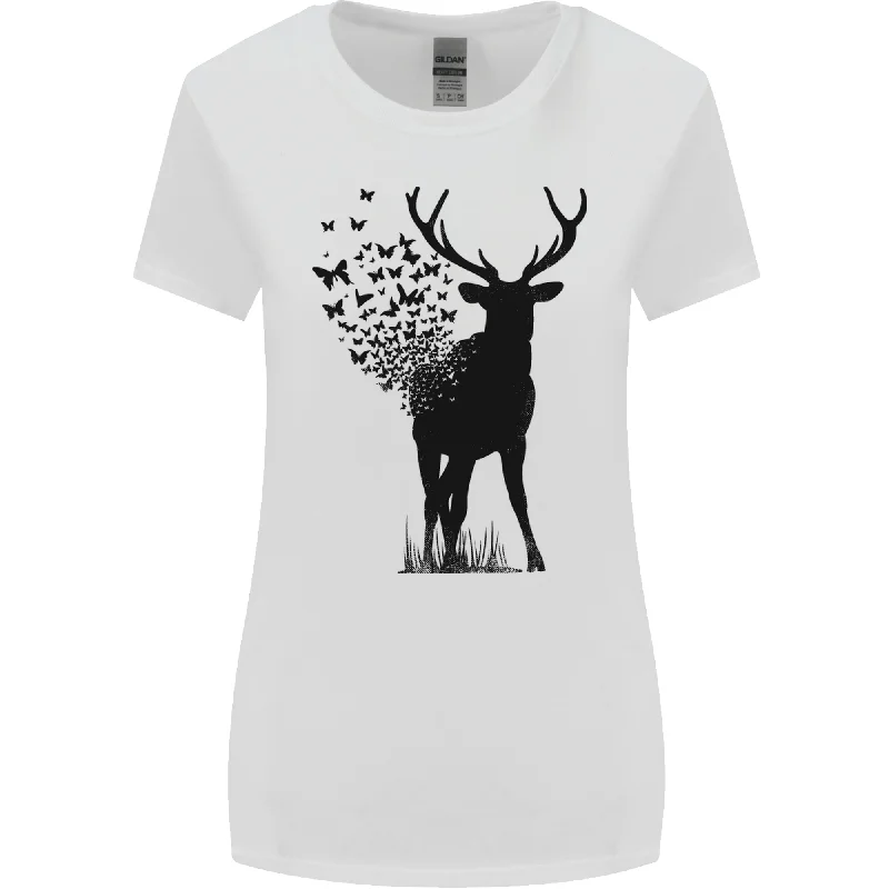 Abstract Butterfly Deer Ecology Environment Womens Wider Cut T-Shirt Chenille Blend Fleece Blend Nylon Blend Abstract Butterfly Deer Ecology Environment Womens Wider Cut T-Shirt Chenille Blend Fleece Blend Nylon Blend
