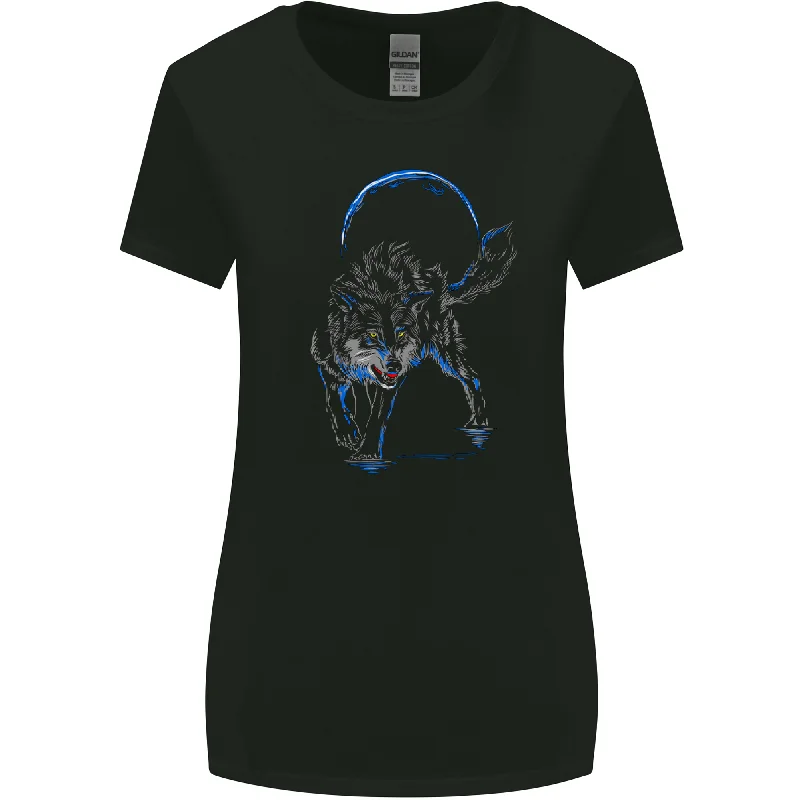 Abstract Wolf With the Moon Werewolf Lycan Womens Wider Cut T-Shirt Cashmere Blend Cotton Blend Poly Blend Abstract Wolf With the Moon Werewolf Lycan Womens Wider Cut T-Shirt Cashmere Blend Cotton Blend Poly Blend