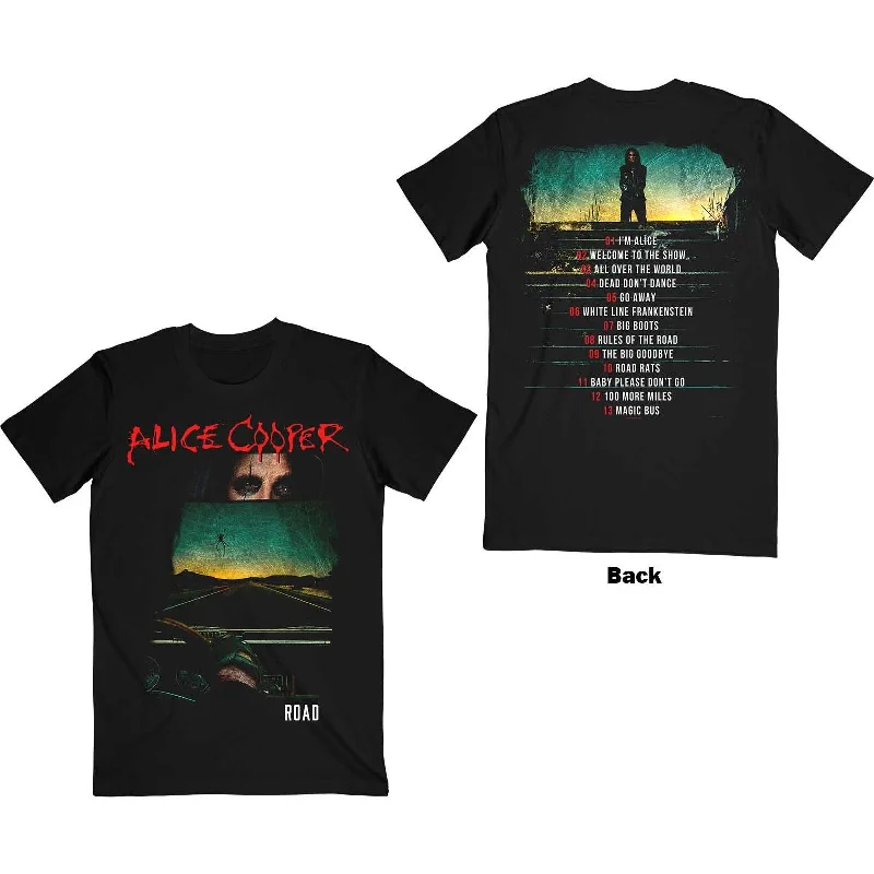 Alice Cooper | Official Band T-Shirt | Road Cover Tracklist (Back Print) Welt Pockets Slit Pockets Alice Cooper | Official Band T-Shirt | Road Cover Tracklist (Back Print) Welt Pockets Slit Pockets
