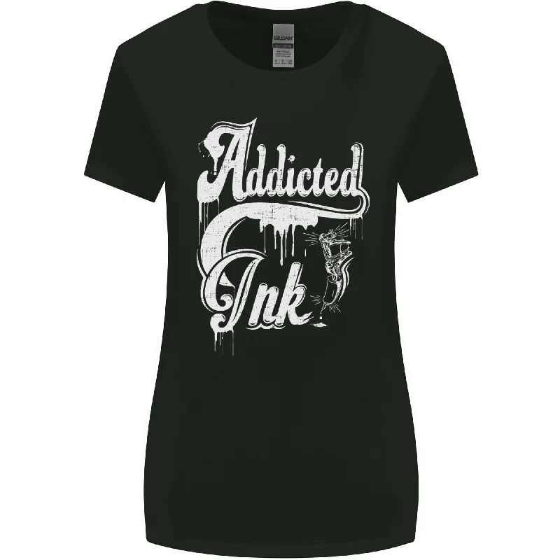 Addicted Ink Tattoo Tattooist Biker Art Womens Wider Cut T-Shirt Anti-Shrink Durable Soft Addicted Ink Tattoo Tattooist Biker Art Womens Wider Cut T-Shirt Anti-Shrink Durable Soft