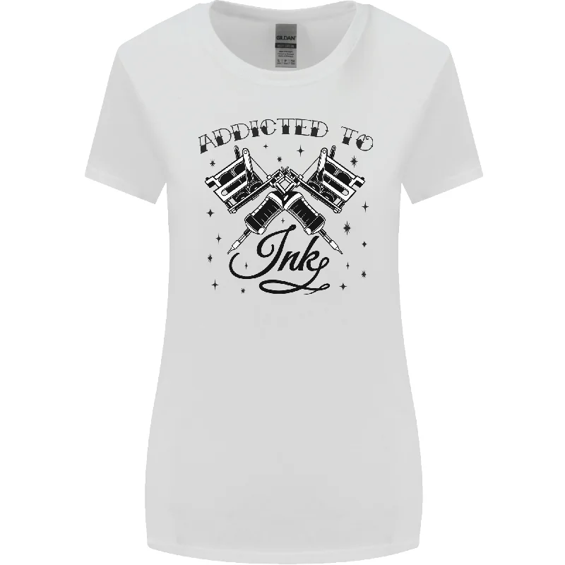 Addicted to Ink Tattoo Artist Tats Womens Wider Cut T-Shirt Print Jacquard Patchwork Addicted to Ink Tattoo Artist Tats Womens Wider Cut T-Shirt Print Jacquard Patchwork