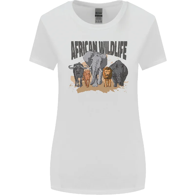 African Wildlife Elephant Lion Rhino Safari Womens Wider Cut T-Shirt Ribbed Striped Patterned African Wildlife Elephant Lion Rhino Safari Womens Wider Cut T-Shirt Ribbed Striped Patterned