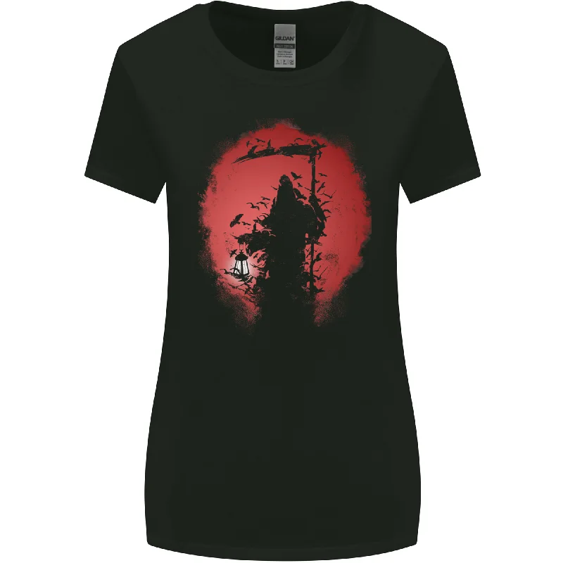 Afterlife Grim Reaper Death Gothic Skull Womens Wider Cut T-Shirt Zippered Buttoned Snapped Afterlife Grim Reaper Death Gothic Skull Womens Wider Cut T-Shirt Zippered Buttoned Snapped