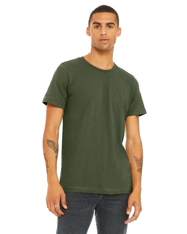 Bella+Canvas Unisex T-Shirt | Military Green Zippered Front Buttoned Front Snap Front Bella+Canvas Unisex T-Shirt | Military Green Zippered Front Buttoned Front Snap Front