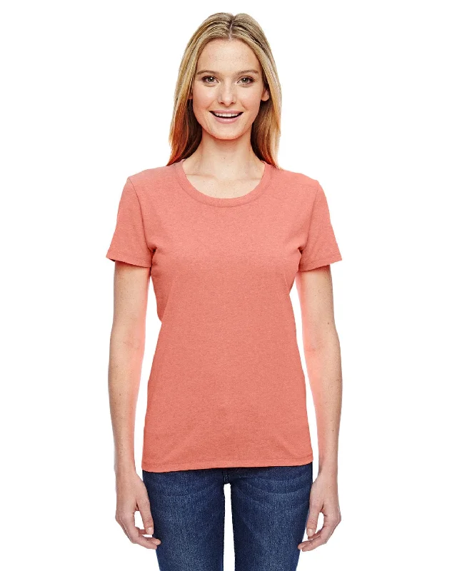Fruit of the Loom Ladies Heavy Cotton T-Shirt | Retro Htr Coral Ribbed Striped Patterned Fruit of the Loom Ladies Heavy Cotton T-Shirt | Retro Htr Coral Ribbed Striped Patterned
