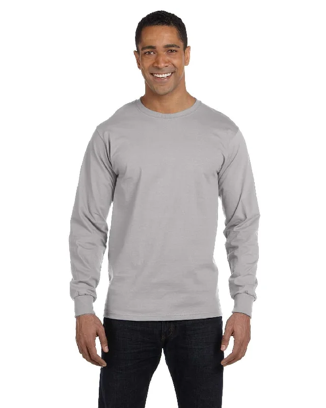 Hanes Long Sleeve Beefy-T T-Shirt | Light Steel Zippered Front Buttoned Front Snap Front Hanes Long Sleeve Beefy-T T-Shirt | Light Steel Zippered Front Buttoned Front Snap Front