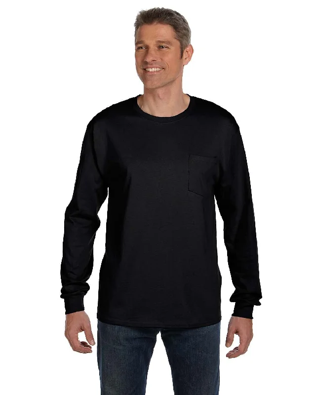 Hanes Tagless Long Sleeve Pocket T-Shirt | Black Fleece Fabric Down Fabric Feather Fabric Hanes Tagless Long Sleeve Pocket T-Shirt | Black Fleece Fabric Down Fabric Feather Fabric