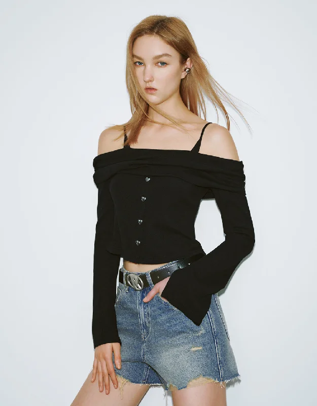 Off-Shoulder Knitted Skinny T-Shirt Faux Fur Fabric Real Fur Fabric Shearling Fabric Off-Shoulder Knitted Skinny T-Shirt Faux Fur Fabric Real Fur Fabric Shearling Fabric