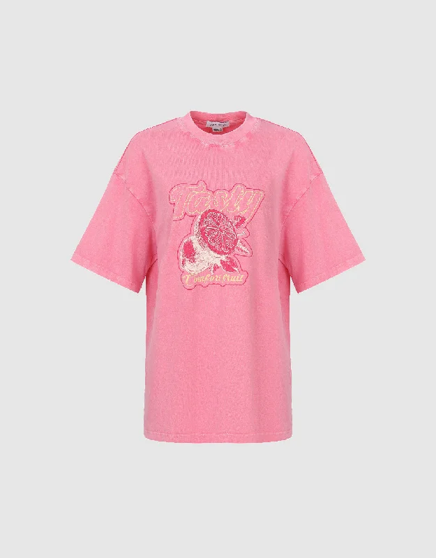 Printed Crew Neck Straight T-Shirt Lace Blend Ribbed Blend Corduroy Blend