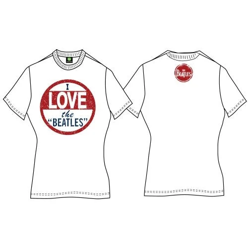 The Beatles Ladies Premium T-Shirt: I Love The Beatles (Back Print) Ribbed T-Shirt High Neck Heavyweight The Beatles Ladies Premium T-Shirt: I Love The Beatles (Back Print) Ribbed T-Shirt High Neck Heavyweight
