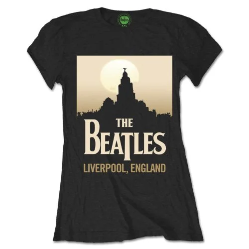 The Beatles Ladies Premium T-Shirt: Liverpool England Fitted T-Shirt Seamless Stretchy The Beatles Ladies Premium T-Shirt: Liverpool England Fitted T-Shirt Seamless Stretchy