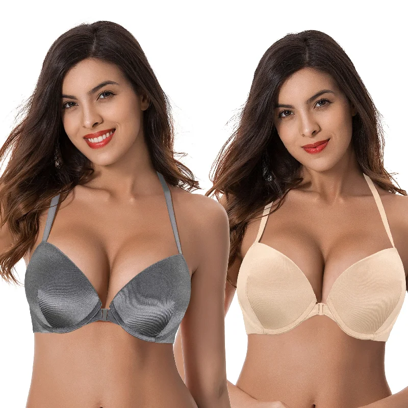 Women's Push Up Add 1 and a half Cup Underwire Halter Front Close Bras Stylish Strapless Bra Women's Push Up Add 1 and a half Cup Underwire Halter Front Close Bras Stylish Strapless Bra