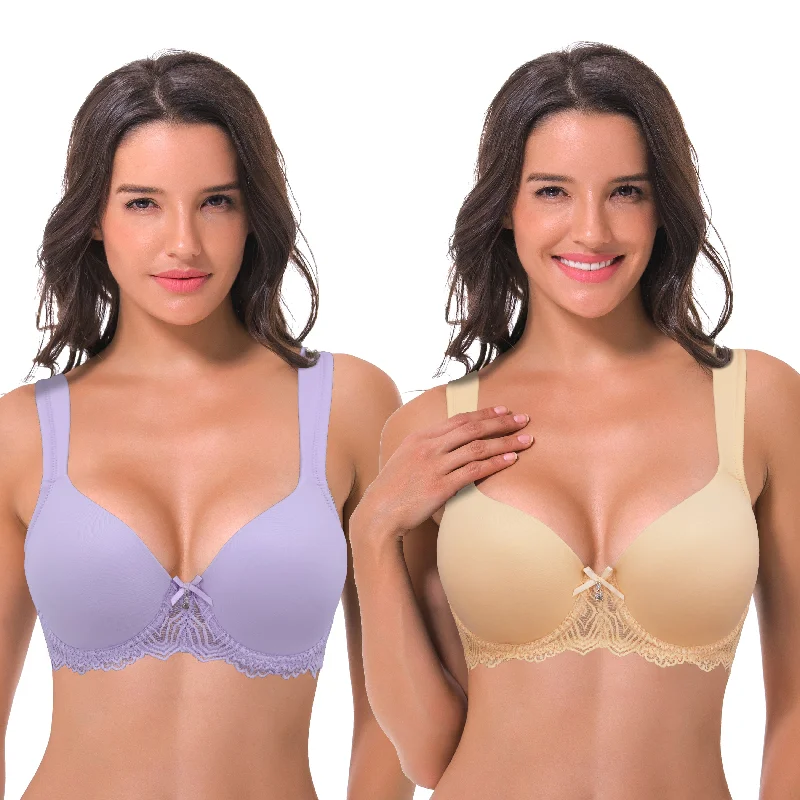 Women's Lightly Padded Underwire Lace Bra with Padded Shoulder Straps Comfortable Lace Bralette Women's Lightly Padded Underwire Lace Bra with Padded Shoulder Straps Comfortable Lace Bralette