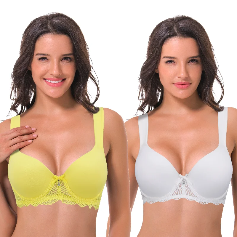 Women's Lightly Padded Underwire Lace Bra with Padded Shoulder Straps Casual Bralette Set Women's Lightly Padded Underwire Lace Bra with Padded Shoulder Straps Casual Bralette Set