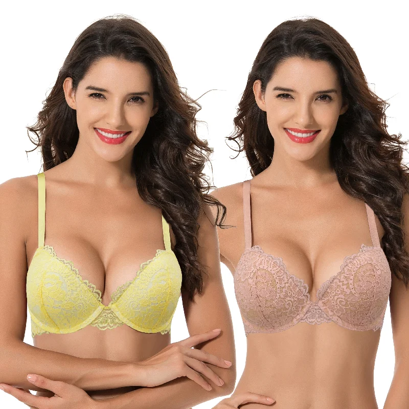 Women's Underwire Plus Size Push Up Add 1 and a Half Cup Lace Bras Elegant Lace Lingerie Women's Underwire Plus Size Push Up Add 1 and a Half Cup Lace Bras Elegant Lace Lingerie