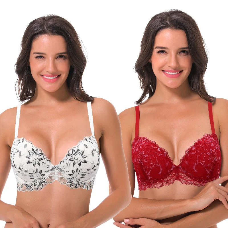 Women's Underwire Plus Size Push Up Add 1 and a Half Cup Lace Bras Comfortable Bralette Style Women's Underwire Plus Size Push Up Add 1 and a Half Cup Lace Bras Comfortable Bralette Style
