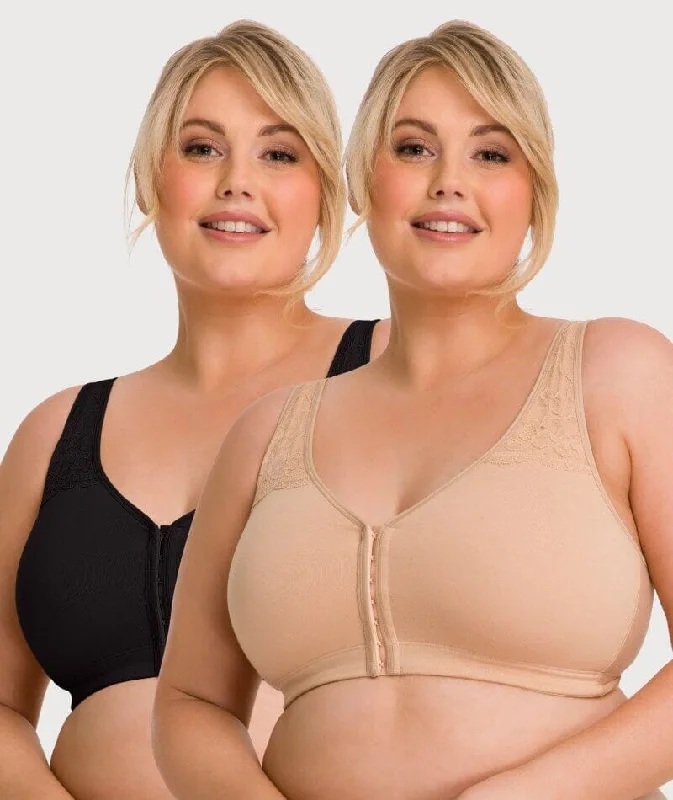 Ava & Audrey Hannah Cotton Wire-Free Front Opening Bra 2 Pack - Black/Frappe High Support Sports Bra Ava & Audrey Hannah Cotton Wire-Free Front Opening Bra 2 Pack - Black/Frappe High Support Sports Bra