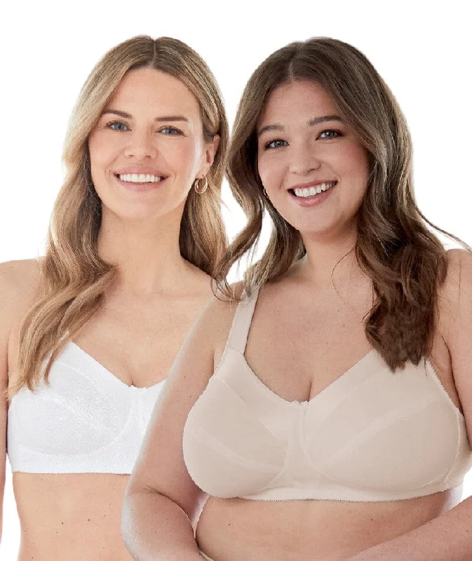 Bestform Satin Trim Wire-Free Cotton Bra With Unlined Cups 2 Pack - Nude/White Wireless Push-Up Bra Bestform Satin Trim Wire-Free Cotton Bra With Unlined Cups 2 Pack - Nude/White Wireless Push-Up Bra