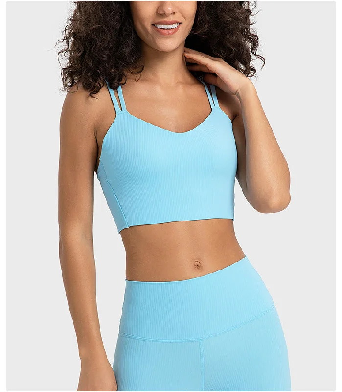 Lite Support Stripe Rib Seamless Sports Bra Chic Lace Underwear