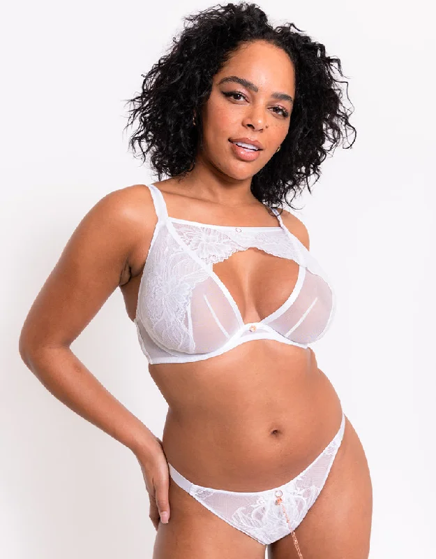 Scantilly Unveiled Deep Plunge Bra White Soft Lace Bralette