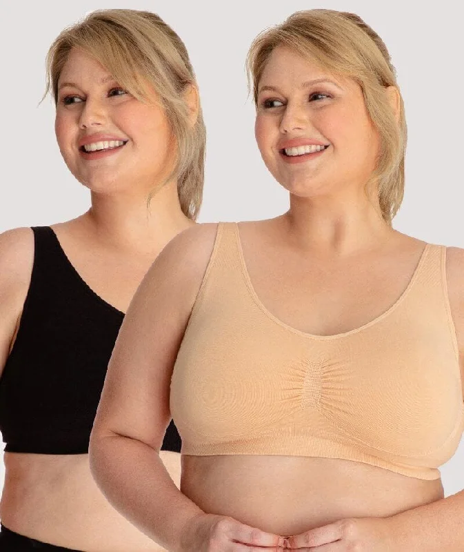 Underbliss Seamless Bamboo Blend Comfort Wire-free Bra 2 Pack - Black/Frappe Soft Lace Bralette Underbliss Seamless Bamboo Blend Comfort Wire-free Bra 2 Pack - Black/Frappe Soft Lace Bralette
