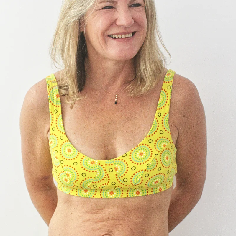 Women's organic cotton bra in yellow Mara print - more supportive style Soft Padded Bralette Women's organic cotton bra in yellow Mara print - more supportive style Soft Padded Bralette