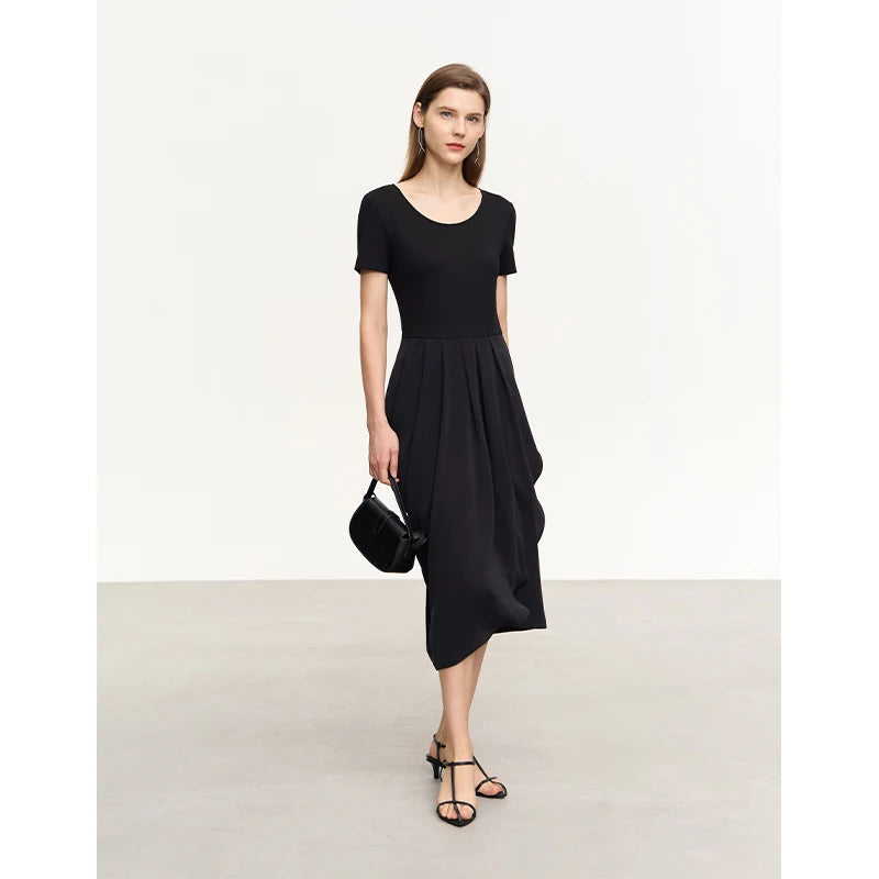 Minimalism Short Sleeve Midi Dress Elegant Faux Wrap Midi Dress