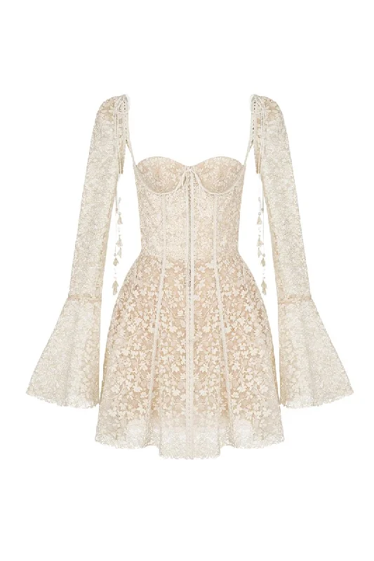 BEIGE JALIYAH MINI DRESS Elegant Tulle Mini Dress