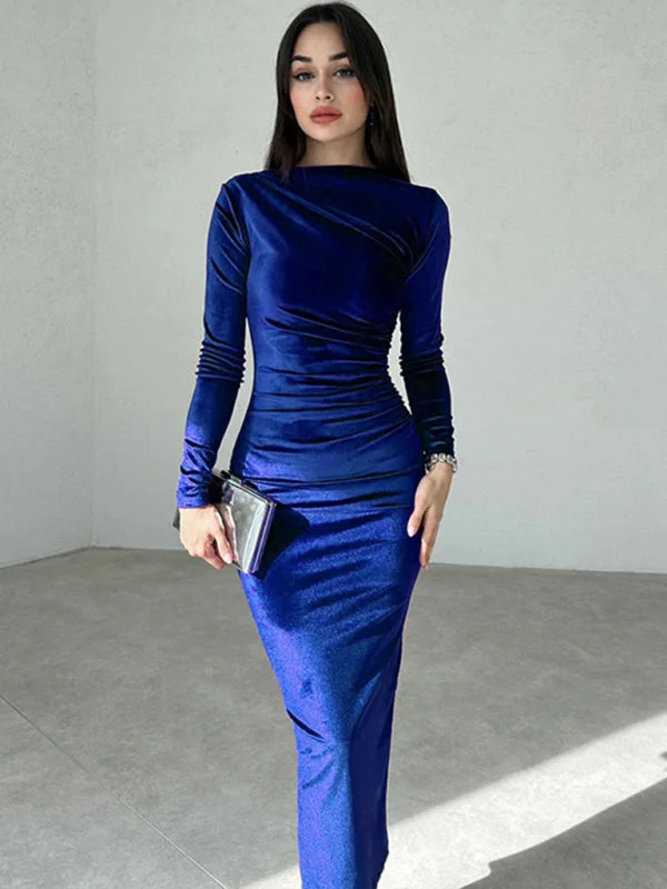 Blue Zone Planet | Anna's Pleated Round Neck Long Sleeve Bodycon Midi Dress Fashionable Plaid Midi Dress Blue Zone Planet | Anna's Pleated Round Neck Long Sleeve Bodycon Midi Dress Fashionable Plaid Midi Dress