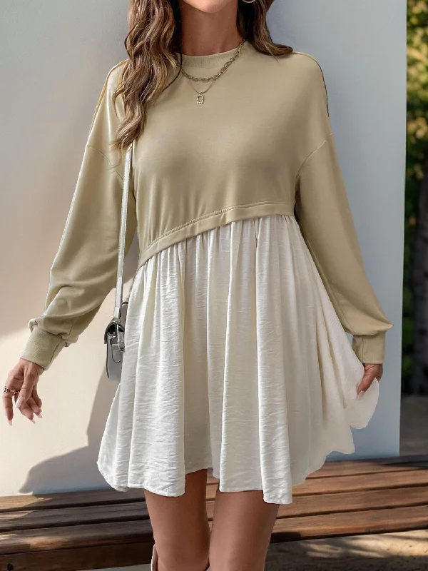 Blue Zone Planet | Perfee Contrast Round Neck Long Sleeve Mini Dress Stylish Summer Mini Dress Blue Zone Planet | Perfee Contrast Round Neck Long Sleeve Mini Dress Stylish Summer Mini Dress