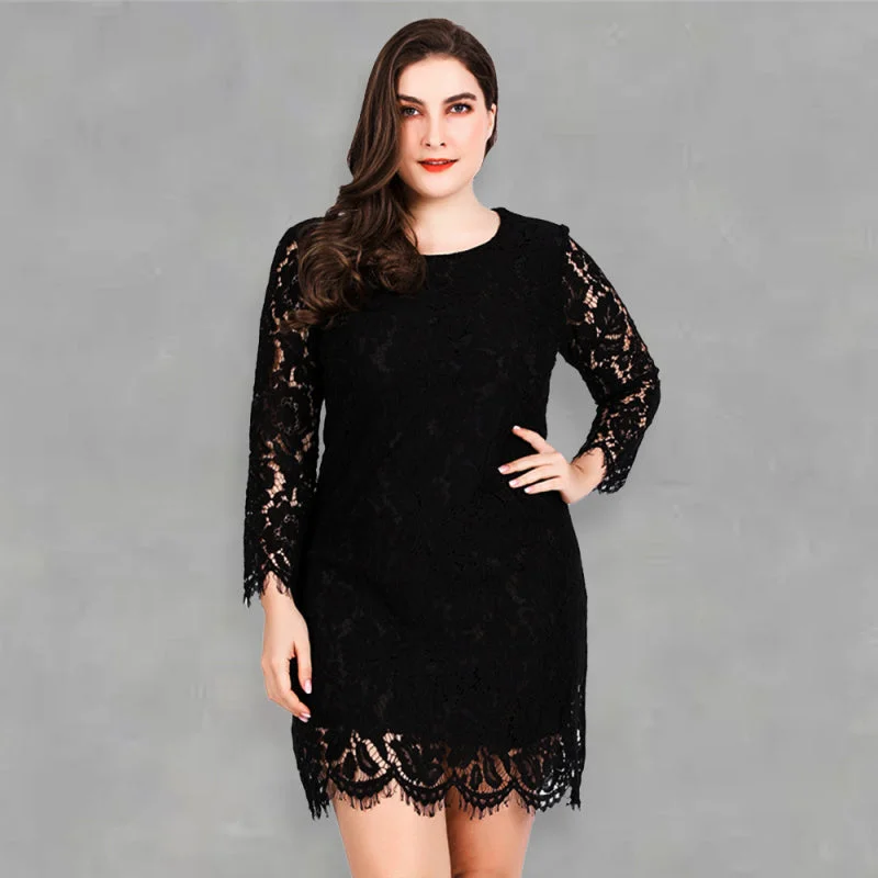 Blue Zone Planet | Plus size black lace round neck long-sleeved mini dress Elegant Sequin Mini Dress Blue Zone Planet | Plus size black lace round neck long-sleeved mini dress Elegant Sequin Mini Dress